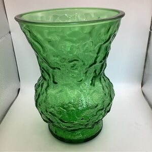 E.O BRODY CO. EMERALD GREEN CRINKLE GLASS FLOWER VASE VINTAGE MCM